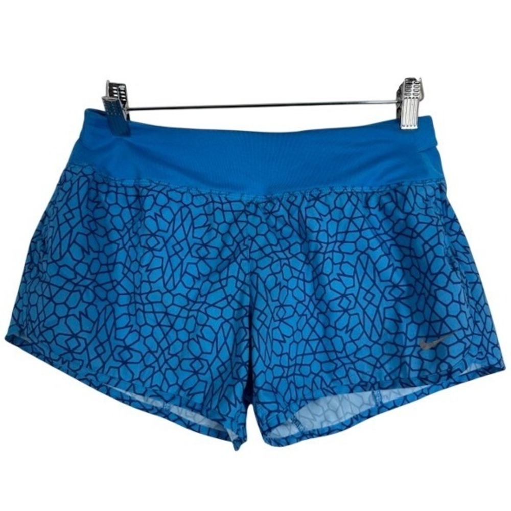 Nike Dri Fit Running Shorts Womens Blue Geometric Print Built in Liner - S